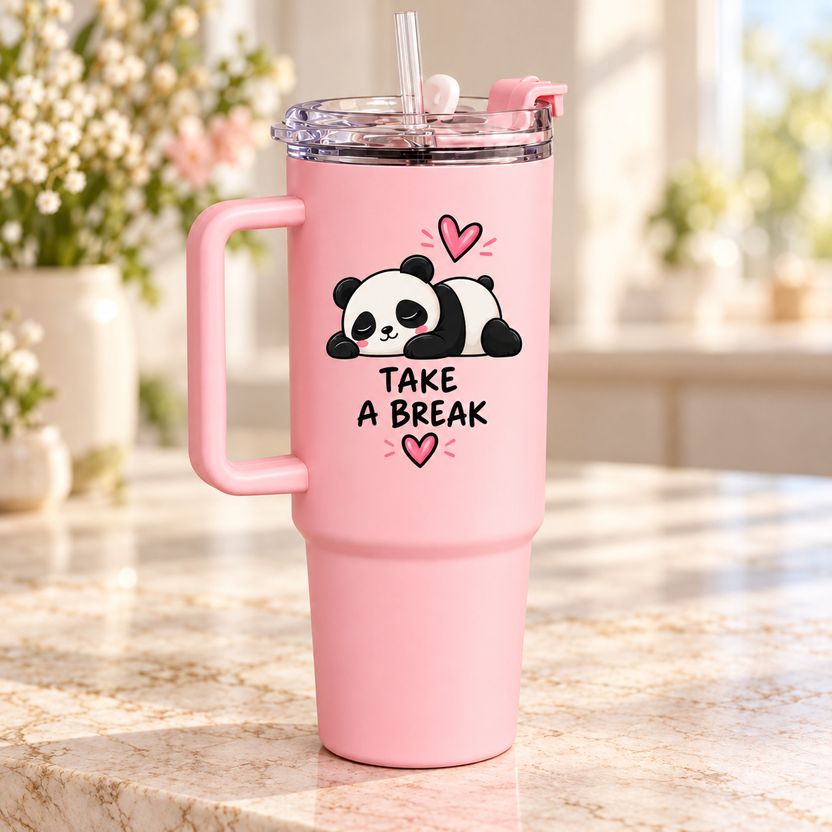 TOONY 1200ml Panda Insulated Tumbler with Straw & Handle - Image 2