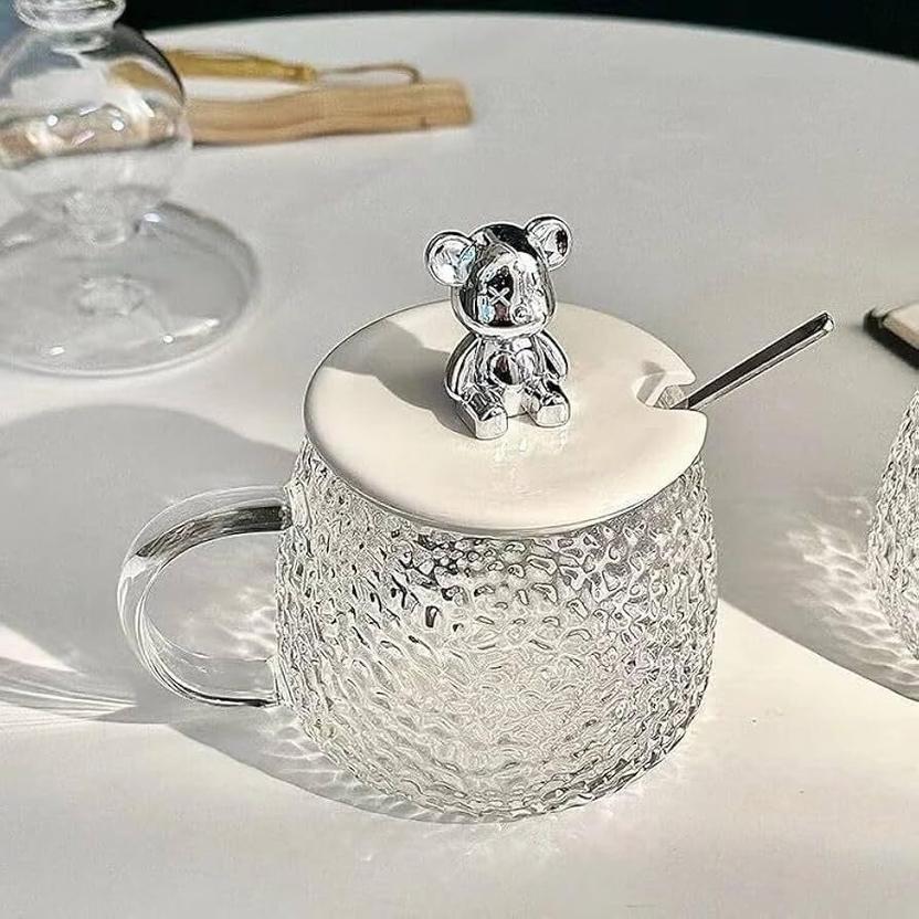 THEODORE Teddy Bear with Lid and Spoon Glass Coffee