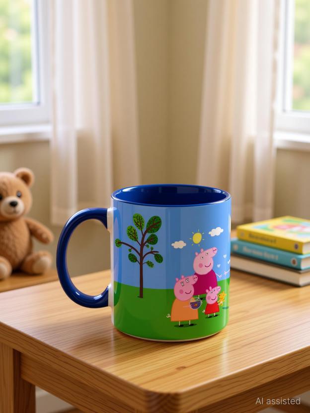 Megharthprint Pig Peppa Coffee Mug in Blue Ceramic
