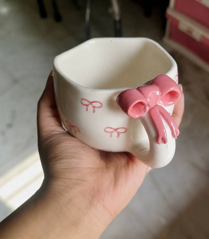 barakah Ceramic Handcrafted Pink Ribbon Tie Ceramic Coffee Mug