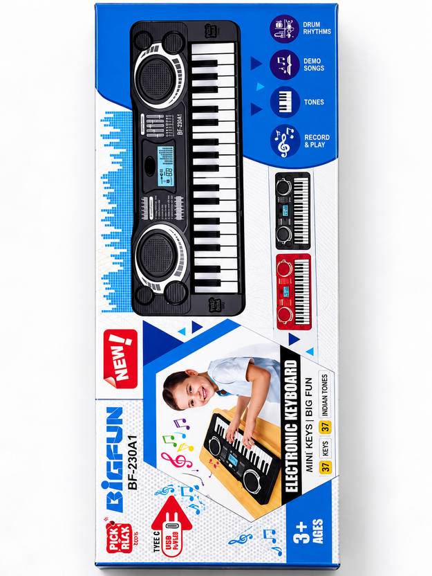 Bigfun Piano BIGFUN 37 Key Piano Keyboard Toy with DC Power Option (Black)