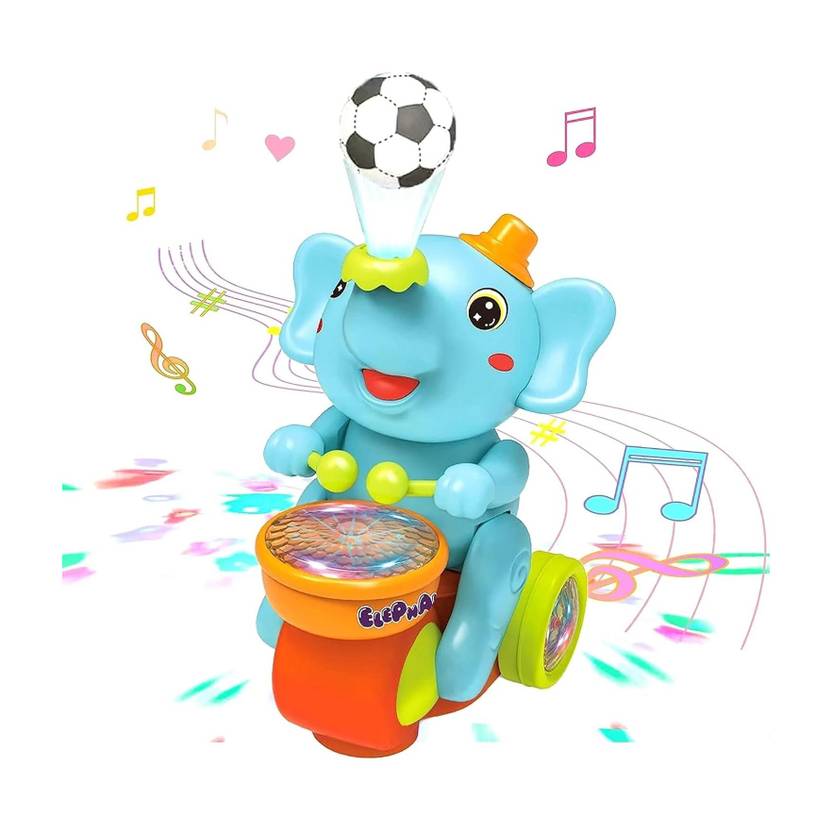 OPINA Elephant Musician Toy Walking Drum Playing with 2 Ball Electric Toys for Kids