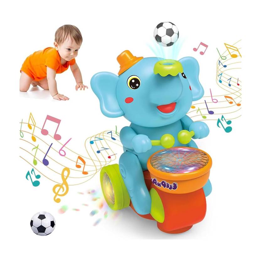 OPINA Elephant Musician Toy Walking Drum Playing with 2 Ball Electric Toys