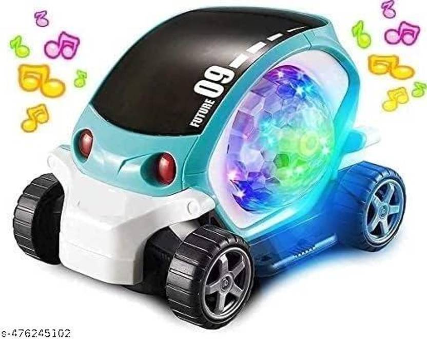 ASHOOJATEX 360-Degree Rotating Stunt Car Bump and Go Toy with 4D Flashing Lights and Sound