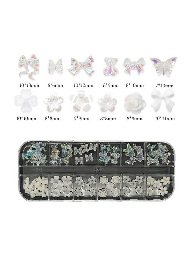 Beauzy 3D Shell Flower, Nail Art Palette Decorations, 12 Grids Arora Bow Butterfly,