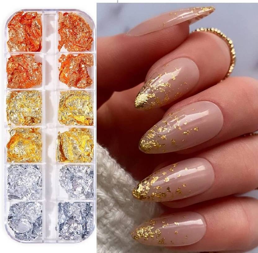 Beauzy Sparkly Foil Nails Gold, Silver, Rose Gold Colors, Nail Foil Manicure