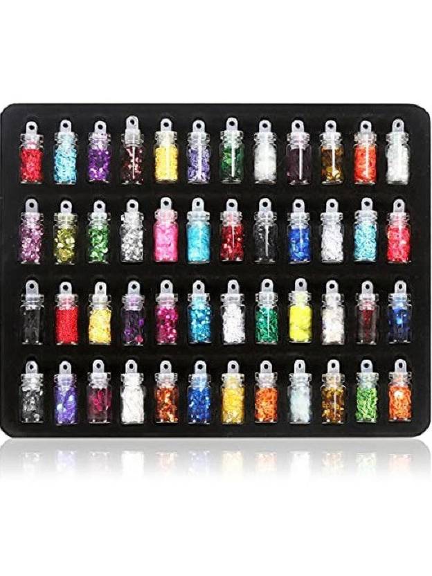 Lipstreat 48 Bottles/Set 3D Nail Art Charms Kit, Random Nail Art Glitter Sequins
