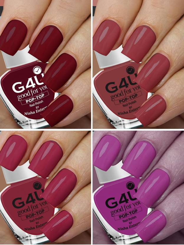 G4U Bright 4 Piece Quick Dry Nail Polish Kit A12 Wine-Mauve-Brown-Plum