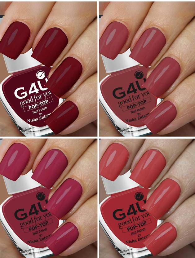 G4U Bright 4 Piece Quick Dry Nail Polish Kit A13 Wine-Mauve-Brown-Classic Pink