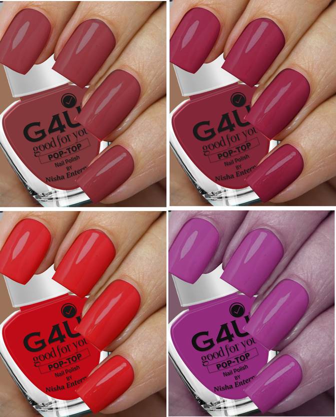 G4U Bright 4 Piece Quick Dry Nail Polish Kit A26 Mauve-Brown-Red-Plum