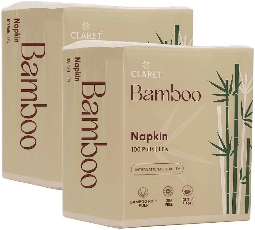 CLARET Bamboo Napkins | 1-Ply | 100 Pulls | OBA-Free | Rich Pulp | Skin-Friendly White Paper Napkins
