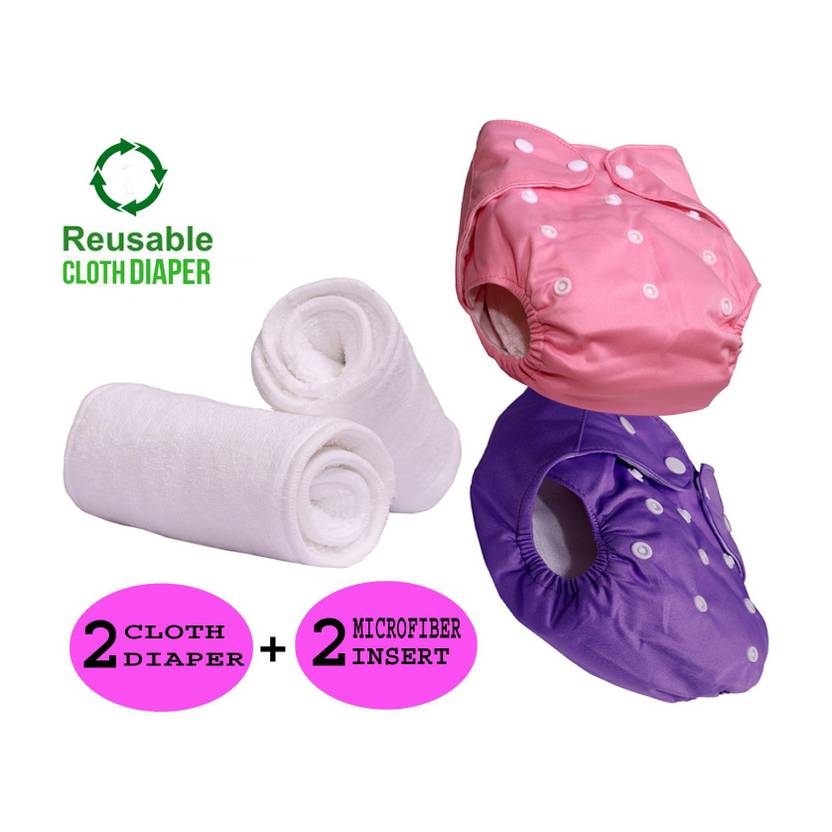 ByLoe Baby Reusable Cloth Diaper, Washable Adjustable Infants Nappy with Insert- (0-24 Months, Pad Included) - Pack/Combo of (2 Cloth Diaper+2 Microfiber Insert)