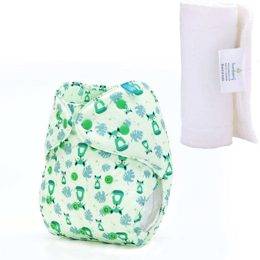 bumberry Adjustable Blue Green Reusable Cloth Diaper Cover With 1 Wet Free Inserts For Babies (3-36 Months)