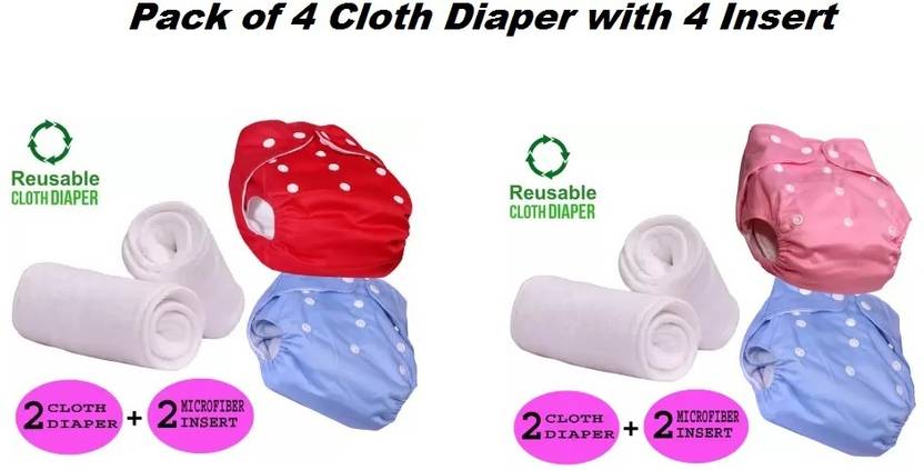 ByLoe Baby Reusable Cloth Diaper- (4 Cloth Diaper+4 Microfiber Insert)