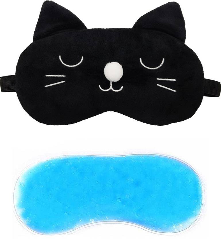 Jenna Fur Cat Black Gel Sleeping Eye Mask for Insomnia, Meditation, Puffy Eyes and Dark Circles