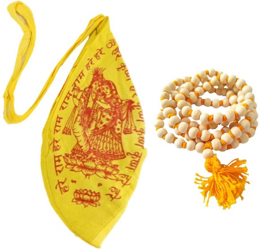 AKNaturals Tulsi Japa Mala108 Beads for Mantra Jap with Radha Krishna Gomukhi Japa Mala Bag Wood Chain