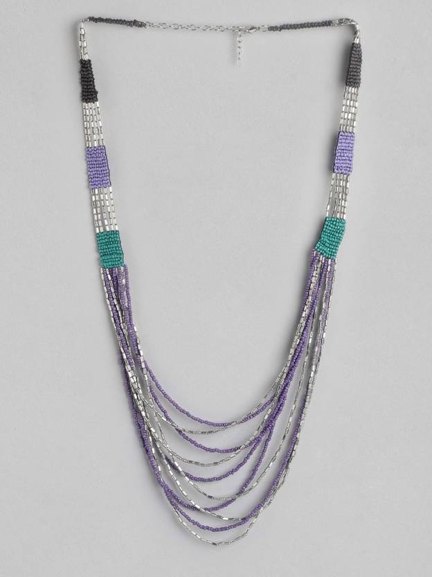 RICHEERA Silver-Plated Artificial Beads Layered Necklace Silver Plated Metal Necklace