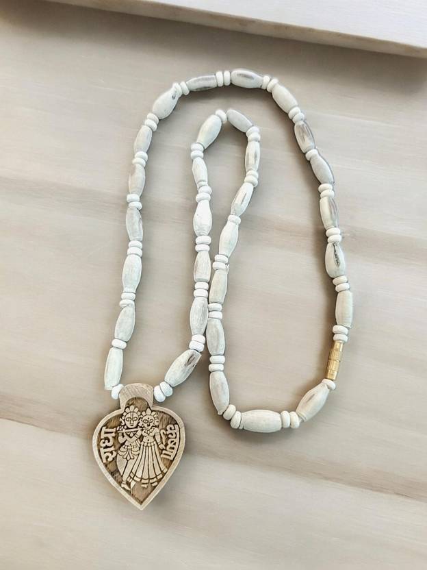 Auracrafters Tulsi Beads Mala with Radha Krishna Locket with Name for Men & Women Wood Necklace