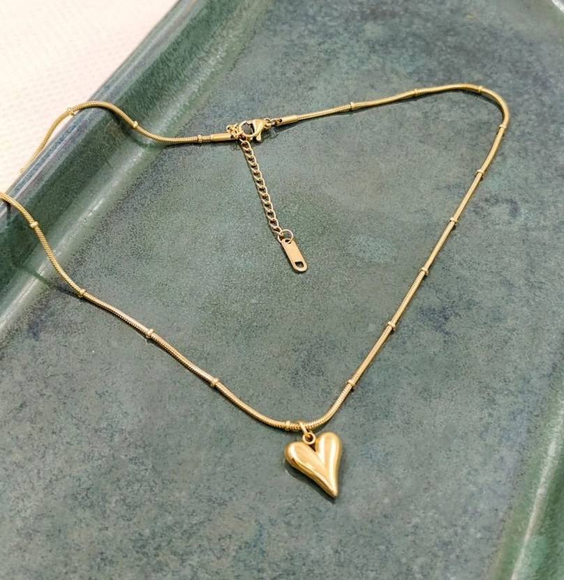 Palli Creation Stainless Steel Antitarnish Heart Shap Pendent with Dot Chain Gold-plated Plated Stainless Steel Chain