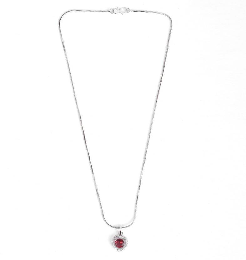 Anamya Collections Red Diamond Oval Design Pendant AD Pendant Newly Design Ideal Gifts for Womens Diamond Silver Plated Alloy Necklace
