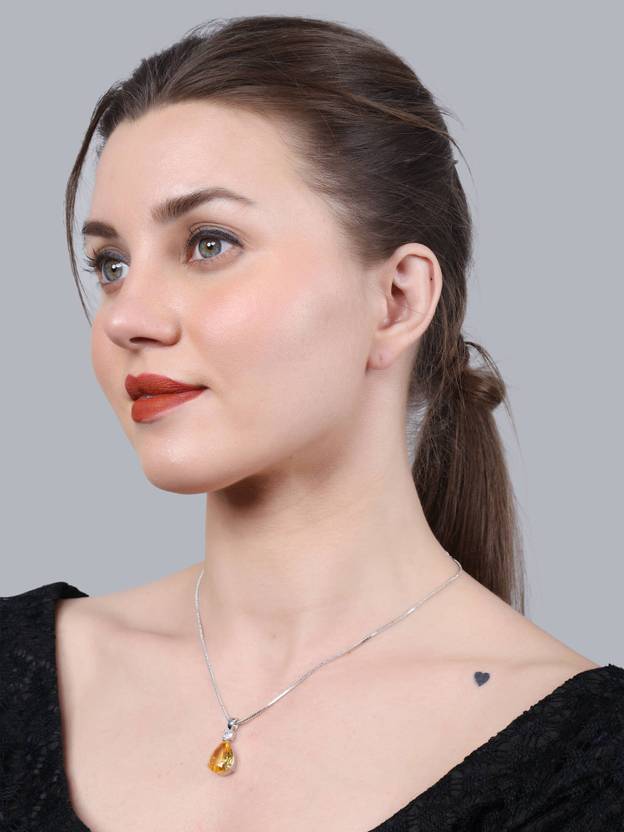 Anamya Collections Yellow Drop Chain Pendant Gold-plated Plated Alloy Chain
