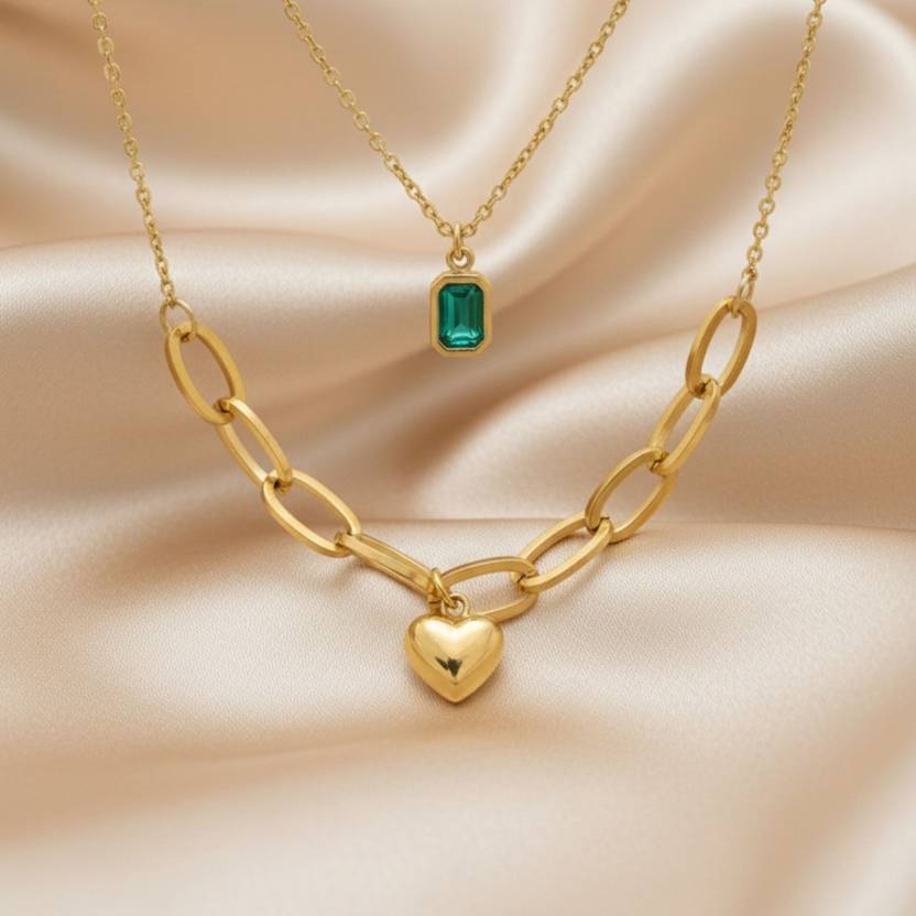 RACHIVA 18K Gold Plated Heart Pendant Necklace Gold-plated Plated Stainless Steel Necklace