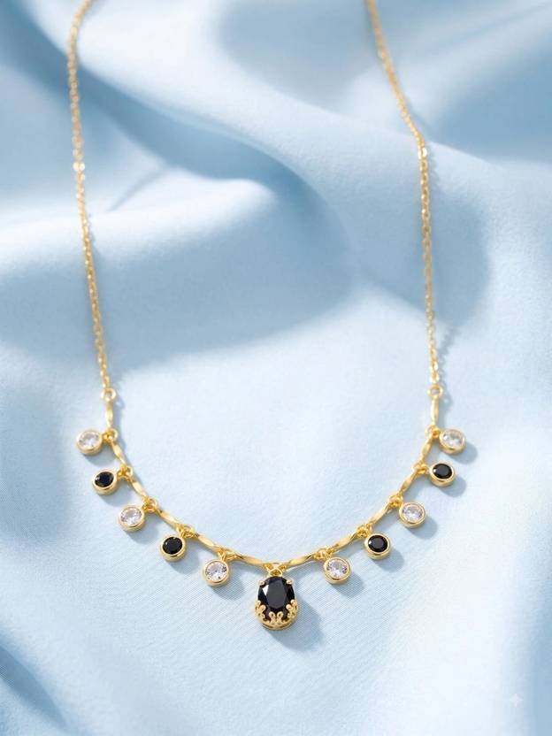 Sangria Pack of 1 Gold Plated Black & White Drop Charm Necklace for Women Diamond Gold-plated Plated Brass Necklace