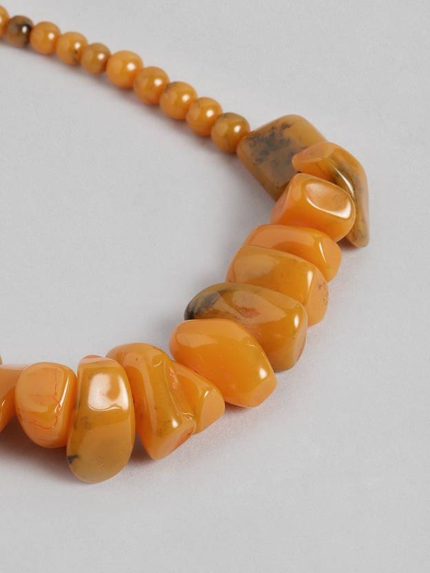RICHEERA Mustard Beaded Necklace Metal Necklace