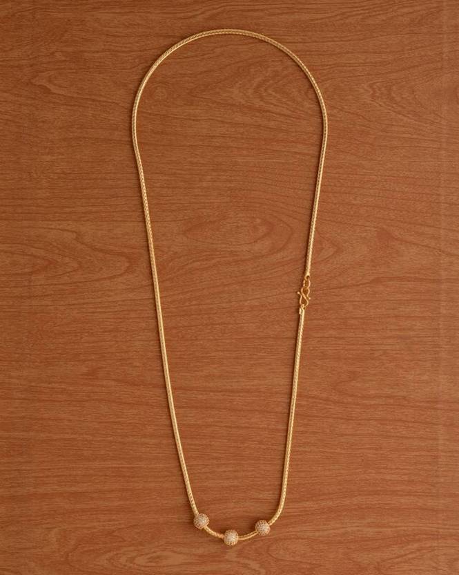 ELEGANTDREAM Graceful White Mugappu Chain with AD Stones, 30 Inch Long Gold-plated Plated Alloy Chain