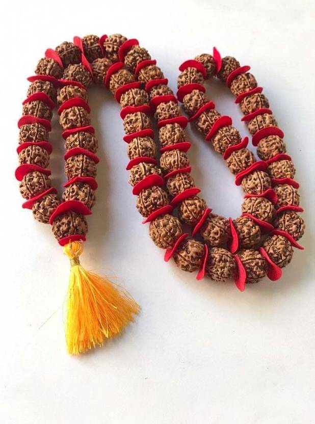 royalle Original Rudraksha 5 Mukhi / Five Face Kantha Mala 54 +1 Beads ( Bead Size 14 MM Approx ) Wood Chain/Mala Wood Chain