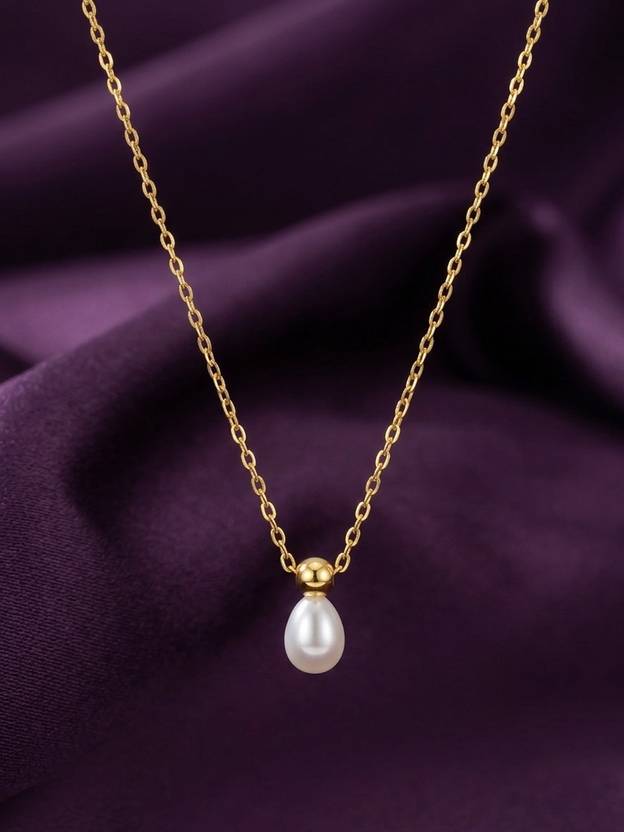 RACHIVA 18K Gold Plated Pearl Drop Pendant Necklace Pearl Gold-plated Plated Stainless Steel Necklace