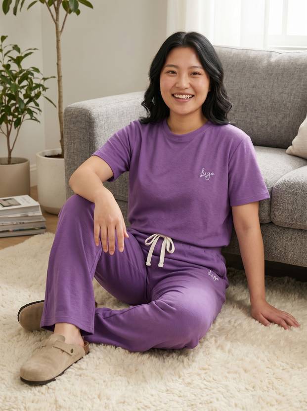 Lugo Women Solid Purple Night Suit Set