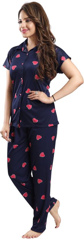 Women Shirt & Pyjama set Multicolor, Blue Printed