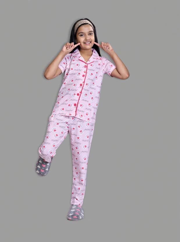 Zuniors-SSC Girls Graphic Print Red Shirt & Pyjama set