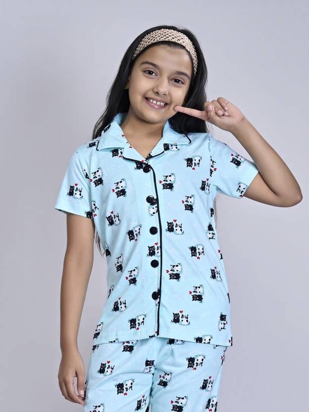 Zuniors-SSC Girls Graphic Print Green Shirt & Pyjama set