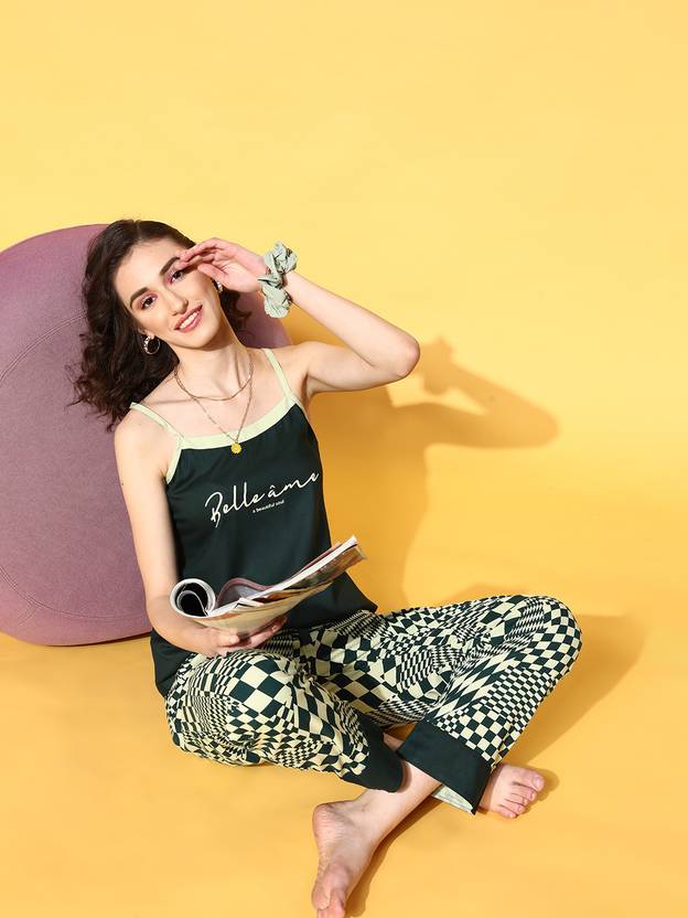 Beebelle Women Top & Pyjama Set Light Green Printed