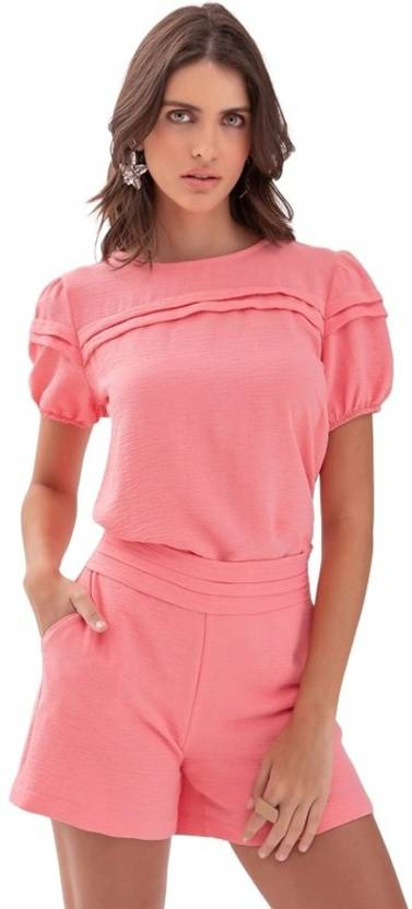 FNOCKS Women Top & Shorts Set Pink Solid