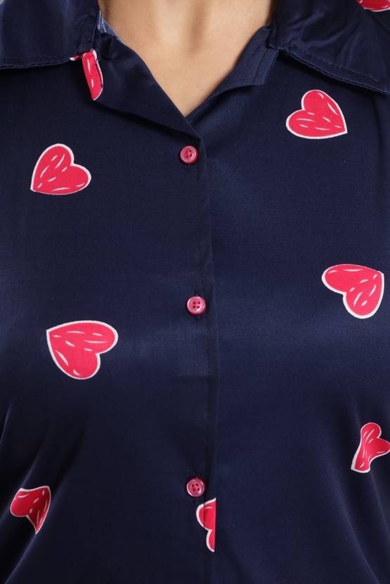 Women Shirt & Pyjama set Multicolor, Blue Printed