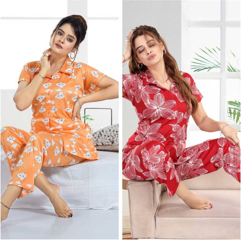 capasino Women Shirt & Pyjama set Purple Printed