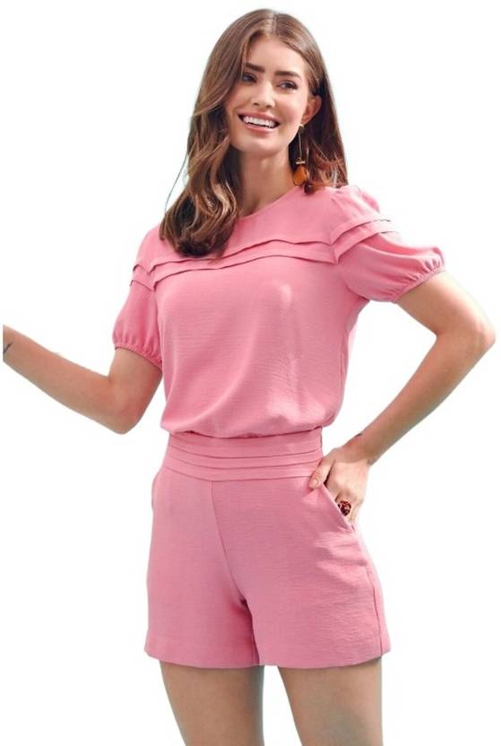 FNOCKS Women Top & Shorts Set Pink Solid