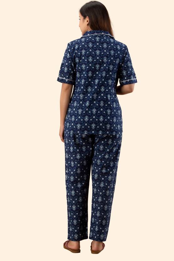 GORDHAN Women Printed Blue Night Suit Set