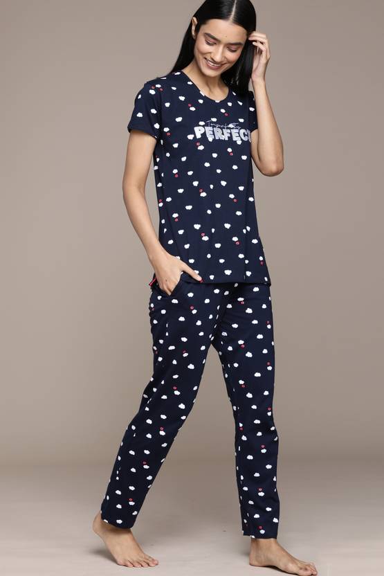 Beebelle Women Night Suit Set Dark Blue Printed