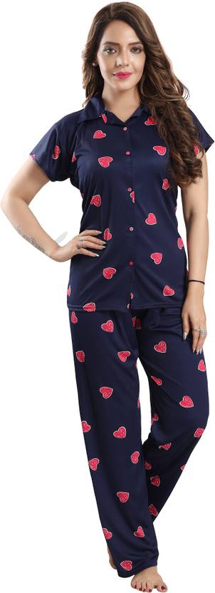 Women Shirt & Pyjama set Multicolor, Blue Printed