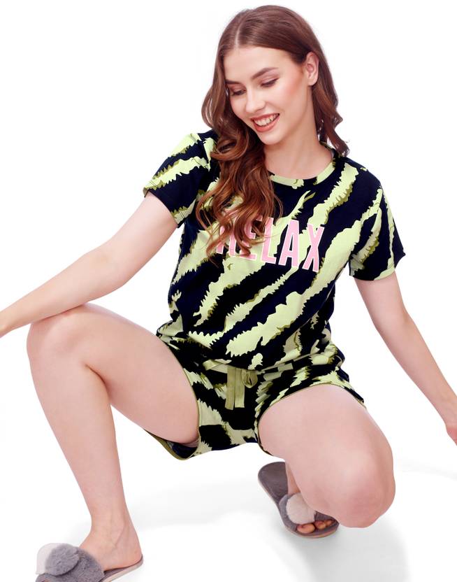 LOTIK Women Geometric Print Multicolor Top & Shorts Set