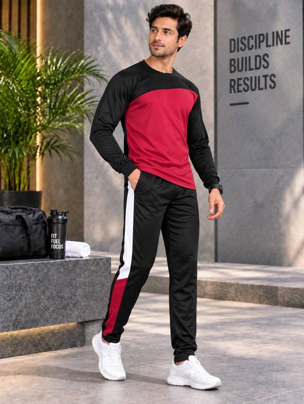 BALUDACLOTHS Men Colorblock Red Top & Pyjama Set
