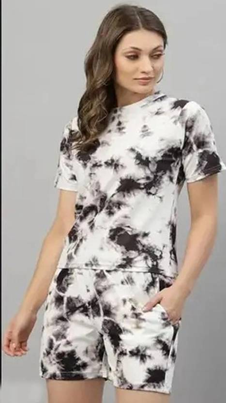 ATXP Women Top & Shorts Set Black Printed