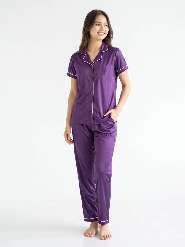 AV2 Women Solid Purple Top & Pyjama Set