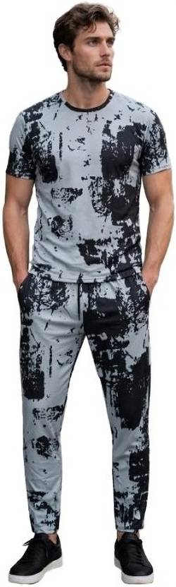 BALUDACLOTHS Men Abstract, Printed Grey Top & Pyjama Set