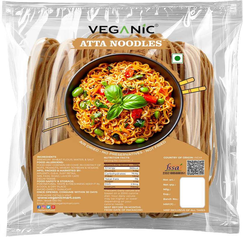 Veganic Atta Hakka Noodles | Veg Chowmein | Chowmin Noodles | Long Slurpy Noodles Hakka Noodles