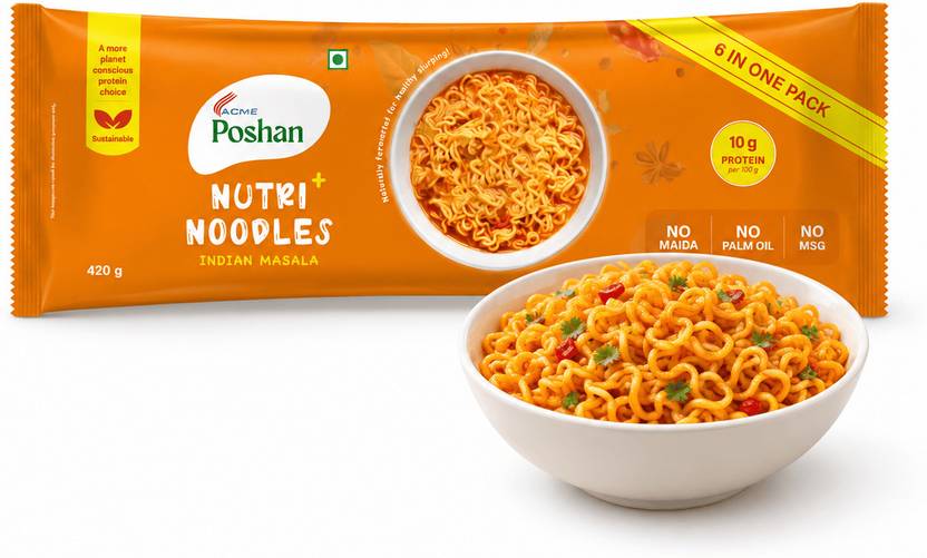 Acme Poshan Nutri+ Noodles Indian Masala Pack of 6, 420gms Instant Noodles